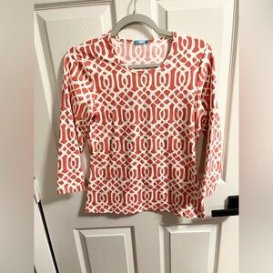 J MCLAUGHLIN WAVESONG TOP TEE CATALINA CLOTH SCOOP NECK 3/4 SLEEVE CORAL WHITE